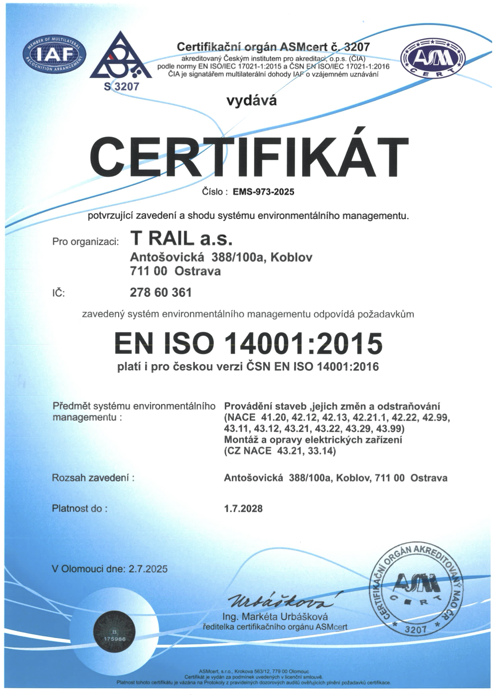 ISO 14001 Certifikát