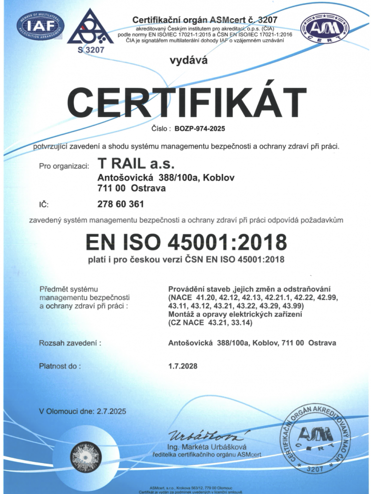 ISO 45001 Certifikát