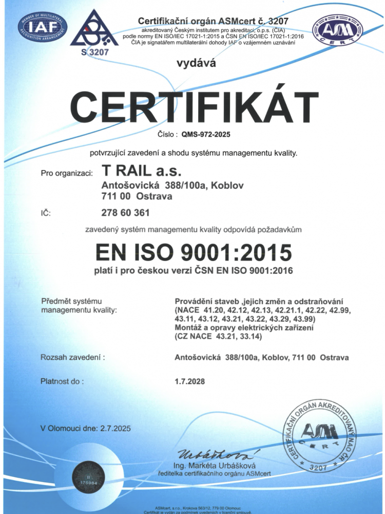 ISO 9001 Certifikát